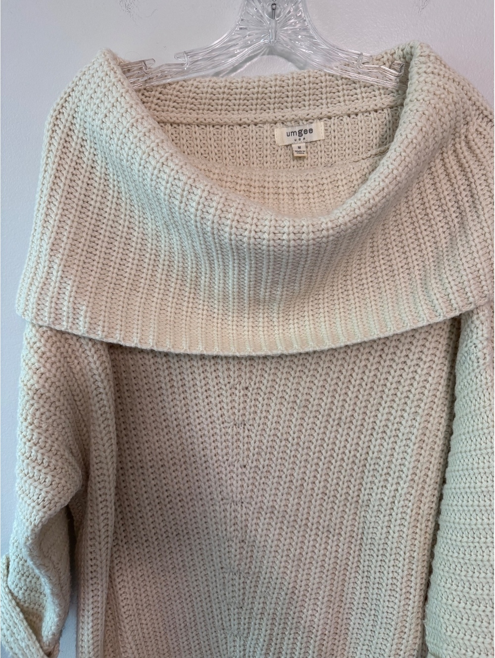 Umgee USA Women's Medium Cream Acrylic Knit Off-Shoulder Sweater